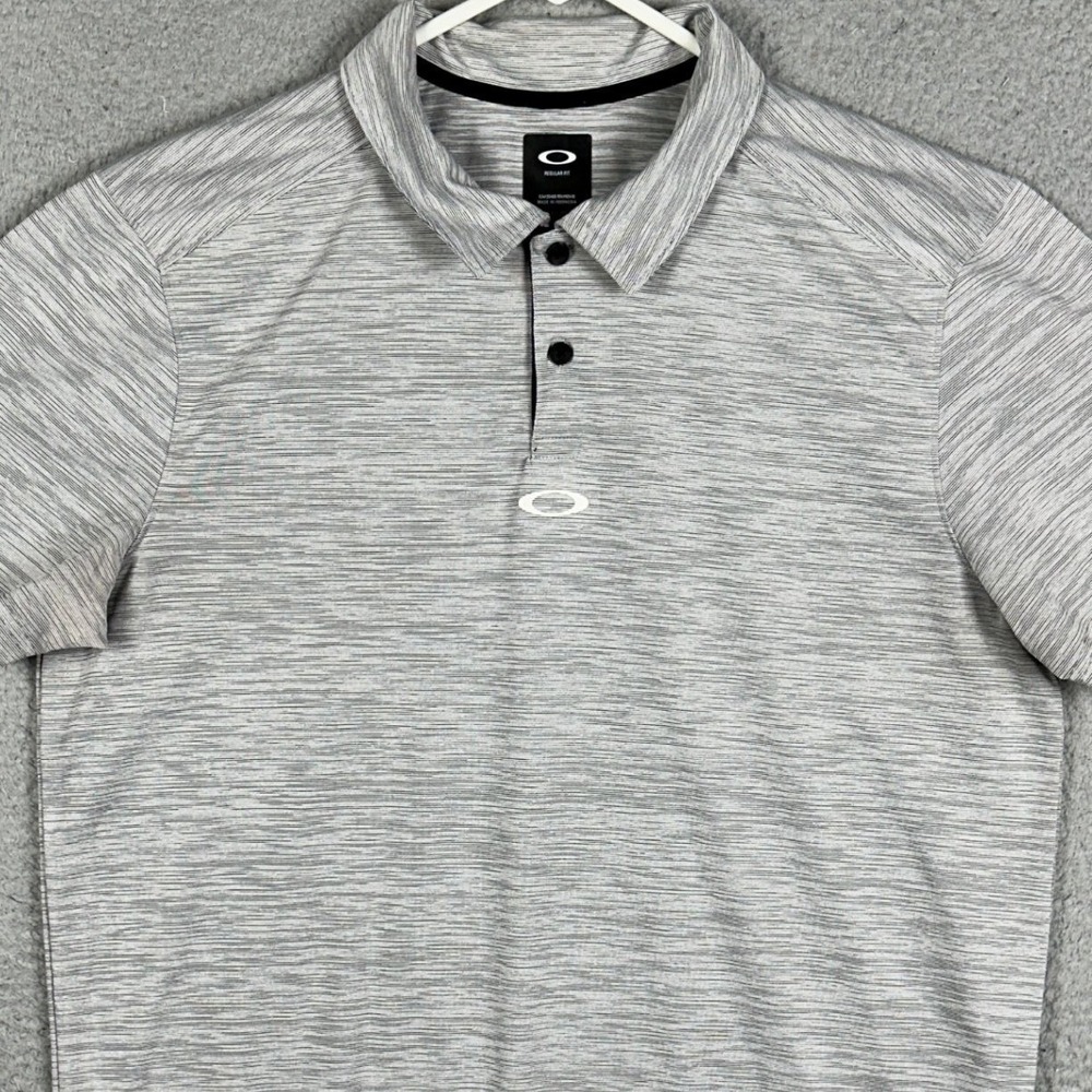 Oakley Polo Shirt Mens Large Grey Golf Space Dye Regular Fit Short Sleeve Rugby